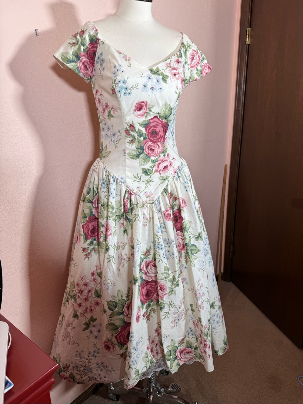 Vintage Loralie original rose floral full skirt Victorian tea dress medium - Picture 3 of 16